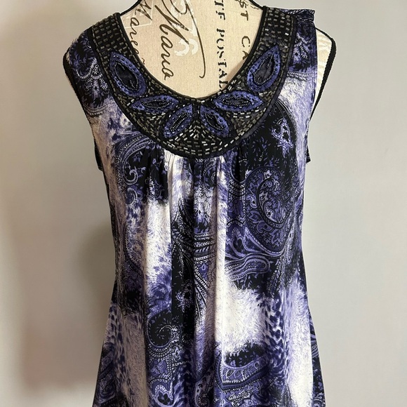 Dressbarn Blue Asymmetrical Embellished Sleeveless Tunic Medium - Picture 4 of 10